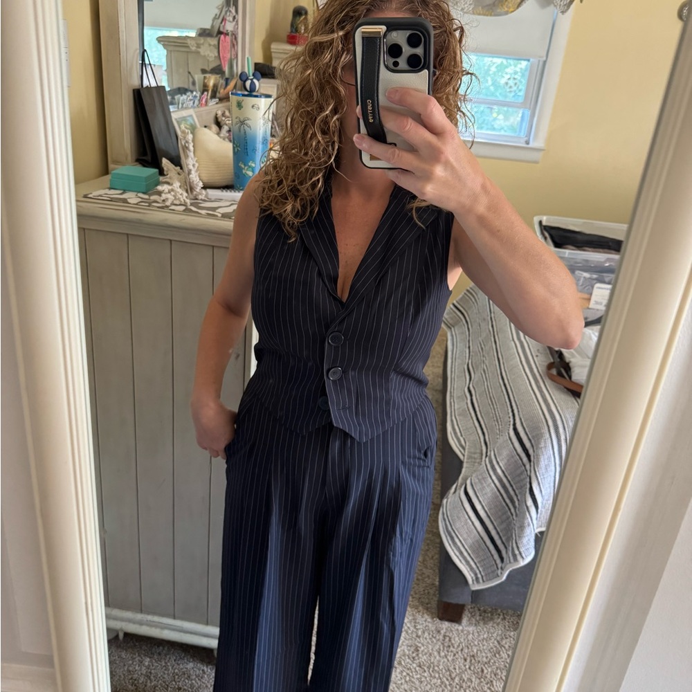 Women's Navy Pinstripe Jumpsuit